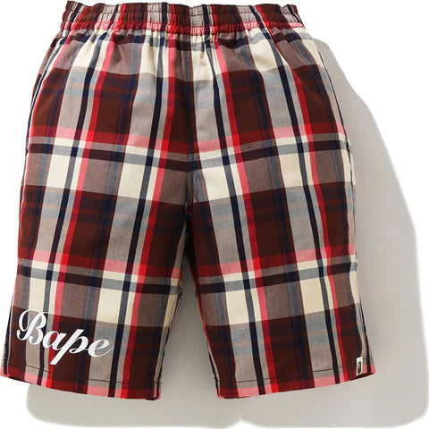 BAPE CHECK SHORTS MENS 1H30 153 001 Red Large AUTHENTIC NEW W NOJO KICKS DETROIT