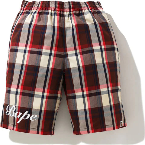 BAPE CHECK SHORTS MENS - 1H30-153-001 / Red / Large - AUTHENTIC -NEW WITH TAGS