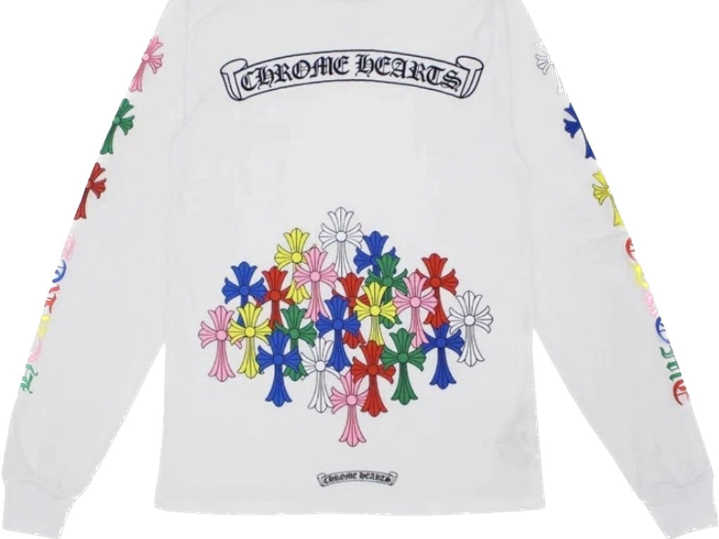 CHROME HEARTS BANNER MULTI COLOR CROSS BACK L/S  - AUTHENTIC -NEW WITH TAGS